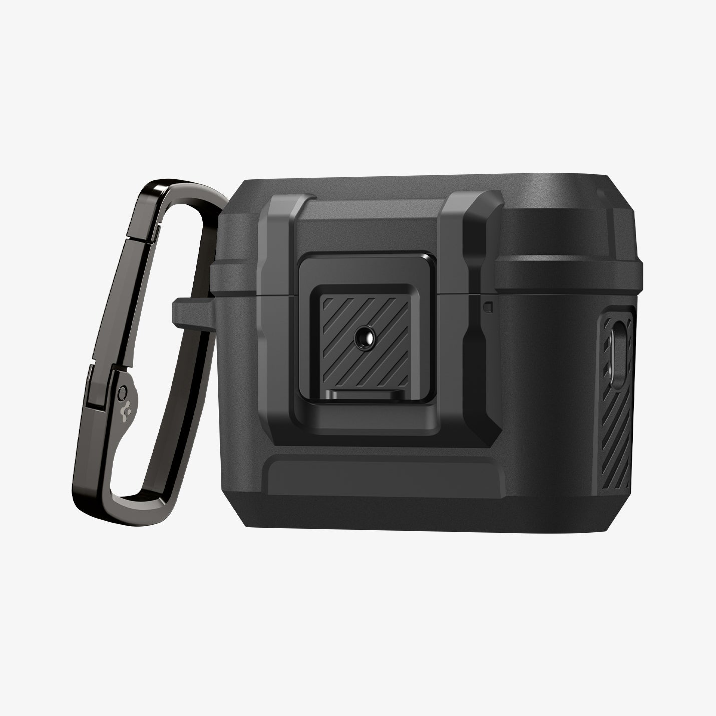 ACS09825 - AirPods Pro 3 Lock Fit in Matte Black showing the front and side with carabiner