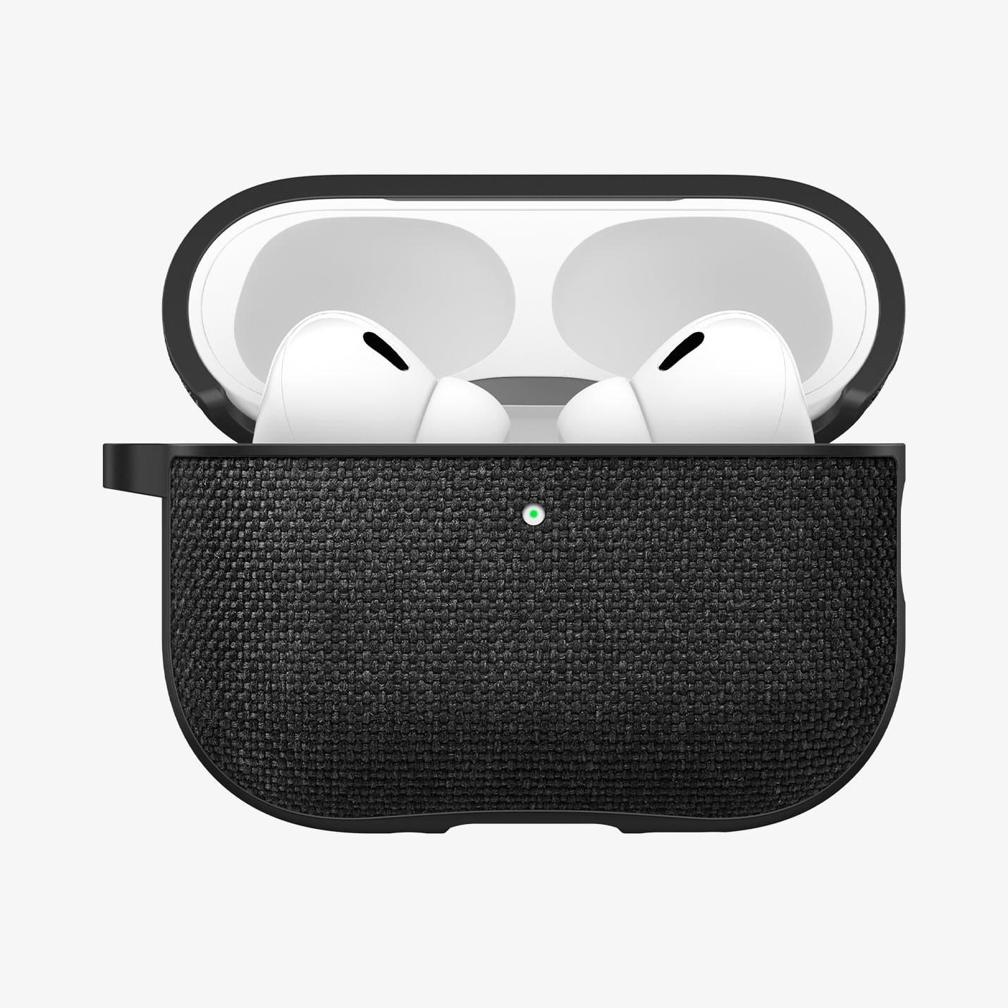 ACS09830 - AirPods Pro 3 Series Urban Fit in Matte Black showing the front with top open and AirPods inside