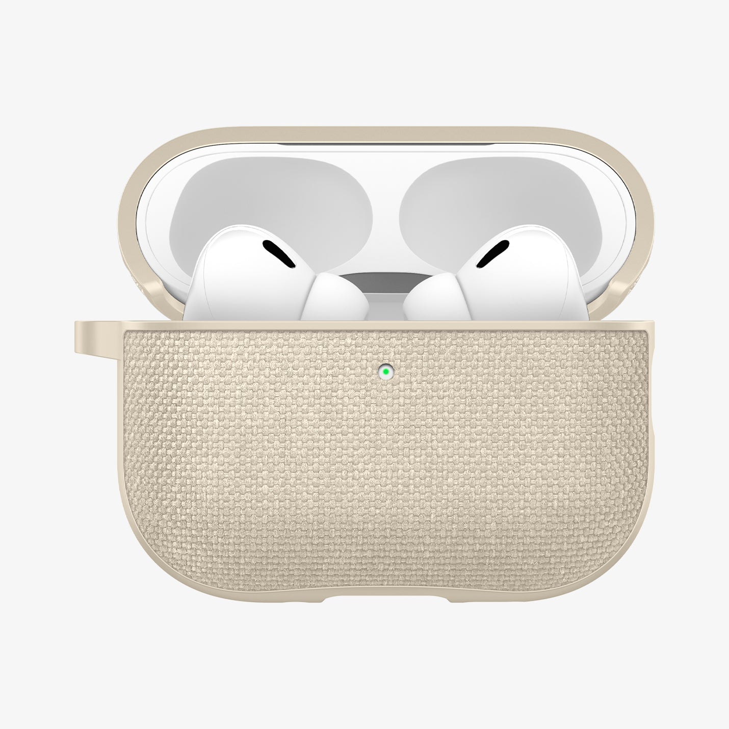 ACS10020 - AirPods Pro 3 Series Urban Fit in Dune Beige showing the front with top open and AirPods inside