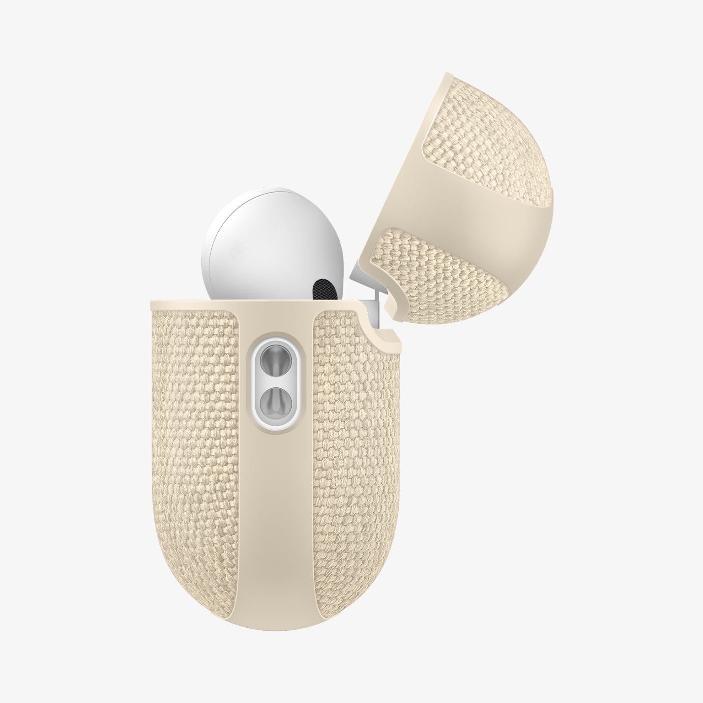 ACS10020 - AirPods Pro 3 Series Urban Fit in Dune Beige showing the side with top open and AirPods inside