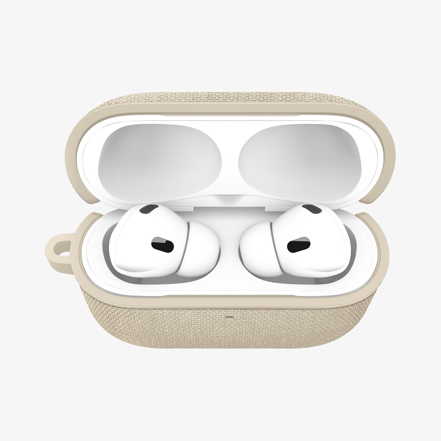ACS10020 - AirPods Pro 3 Series Urban Fit in Dune Beige showing the front with top open and AirPods inside