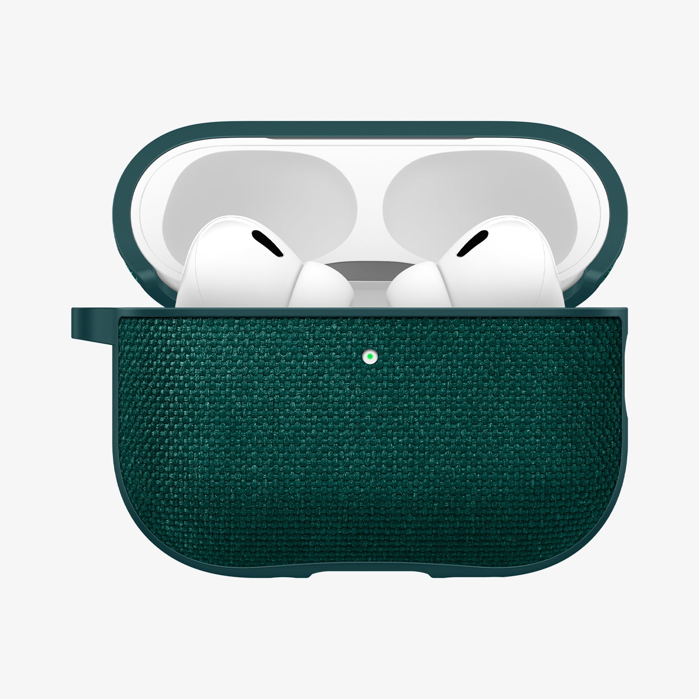 ACS09831 - AirPods Pro 3 Series Urban Fit in Midnight Green showing the front with top open and AirPods inside