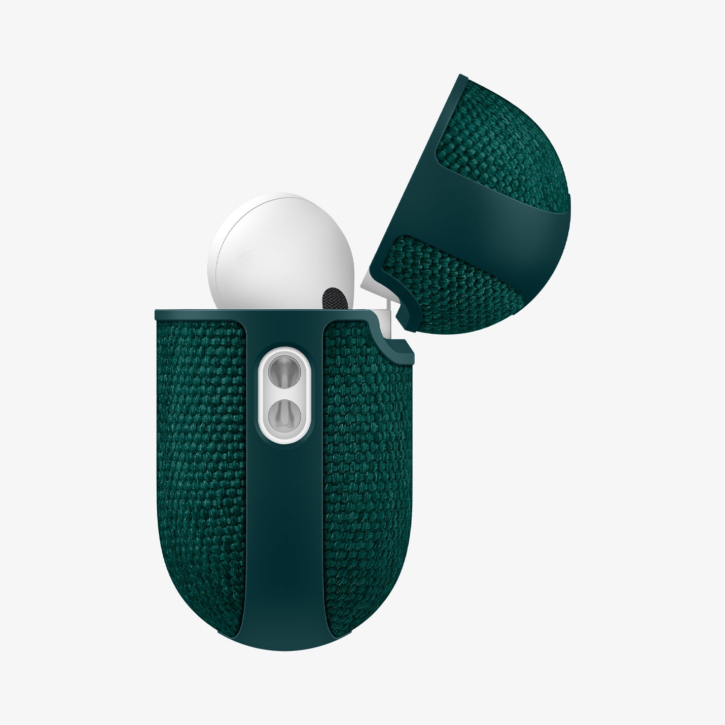 ACS09831 - AirPods Pro 3 Series Urban Fit in Midnight Green showing the side with top open and AirPods inside