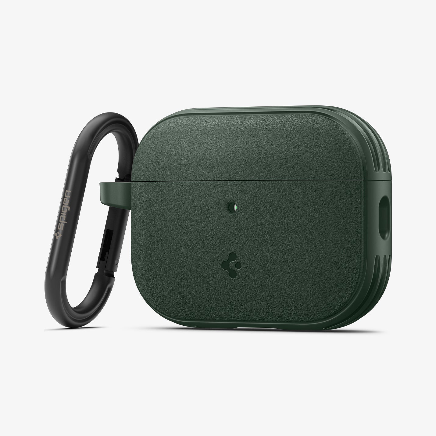ACS09827 - AirPods Pro 3 Spigen Vault in Midnight Green showing the front and side with carabiner