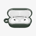 ACS09827 - AirPods Pro 3 Spigen Vault in Midnight Green showing the front with top open and AirPods inside