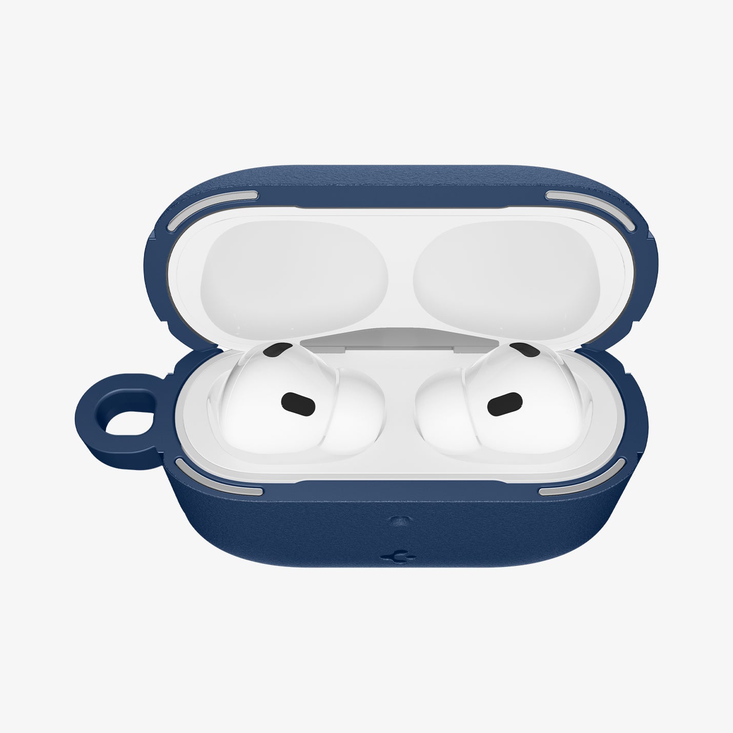 ACS09828 - AirPods Pro 3 Spigen Vault in Navy Blue showing the front with top open and AirPods inside