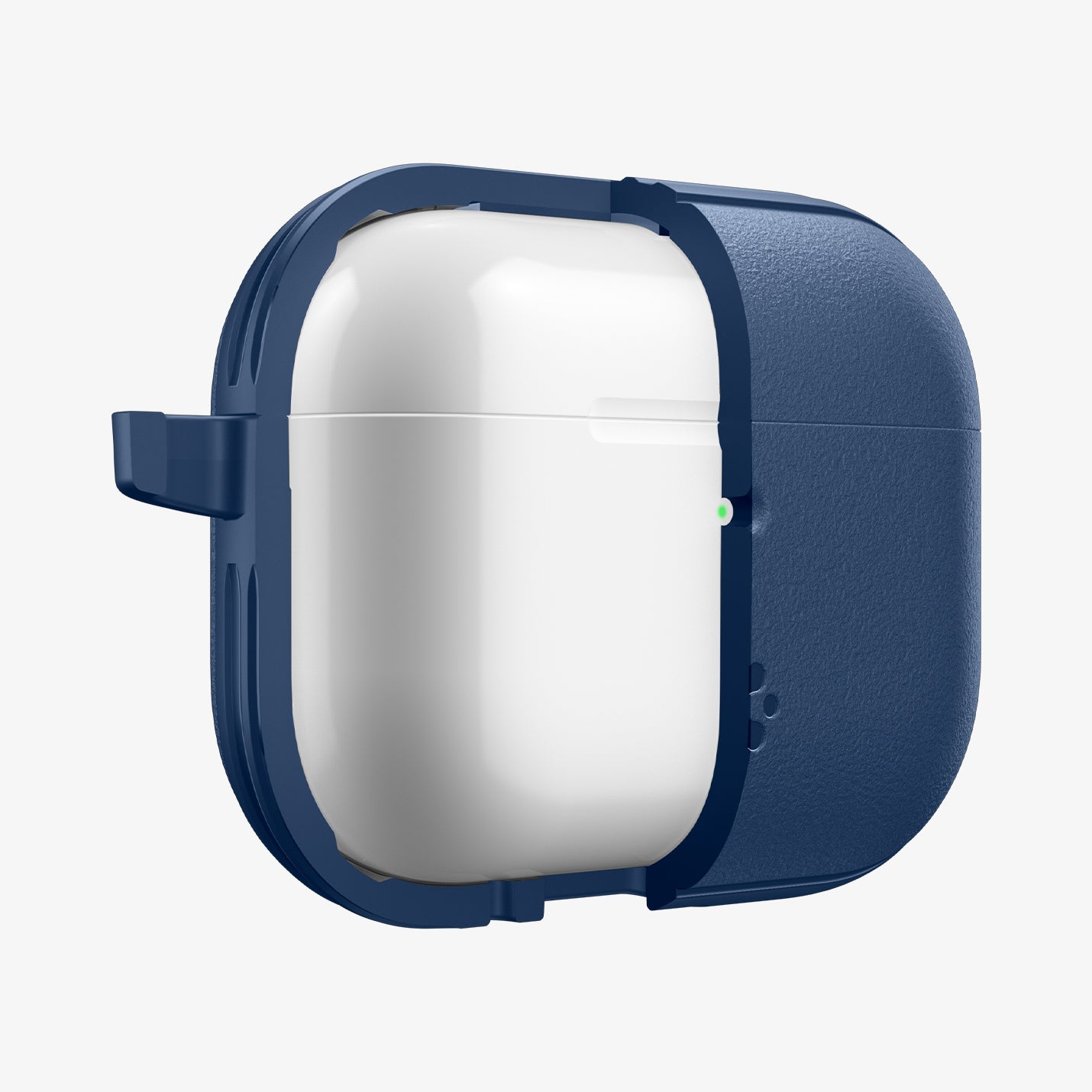 ACS09828 - AirPods Pro 3 Spigen Vault in Navy Blue showing the front with case half cut open