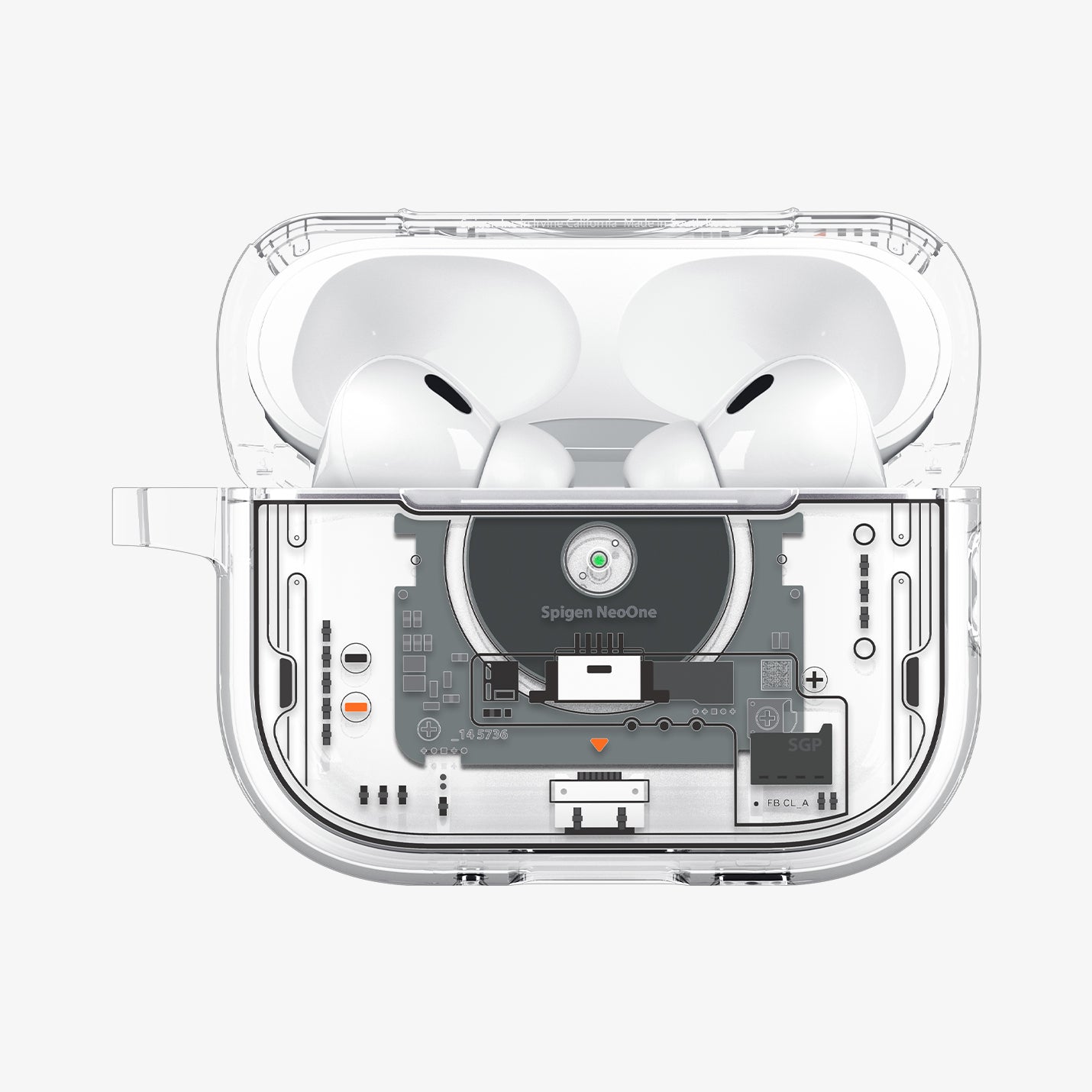 ACS09824 - AirPods Pro 3 Series Ultra Hybrid Neo One (MagFit) showing the front with top open and AirPods inside