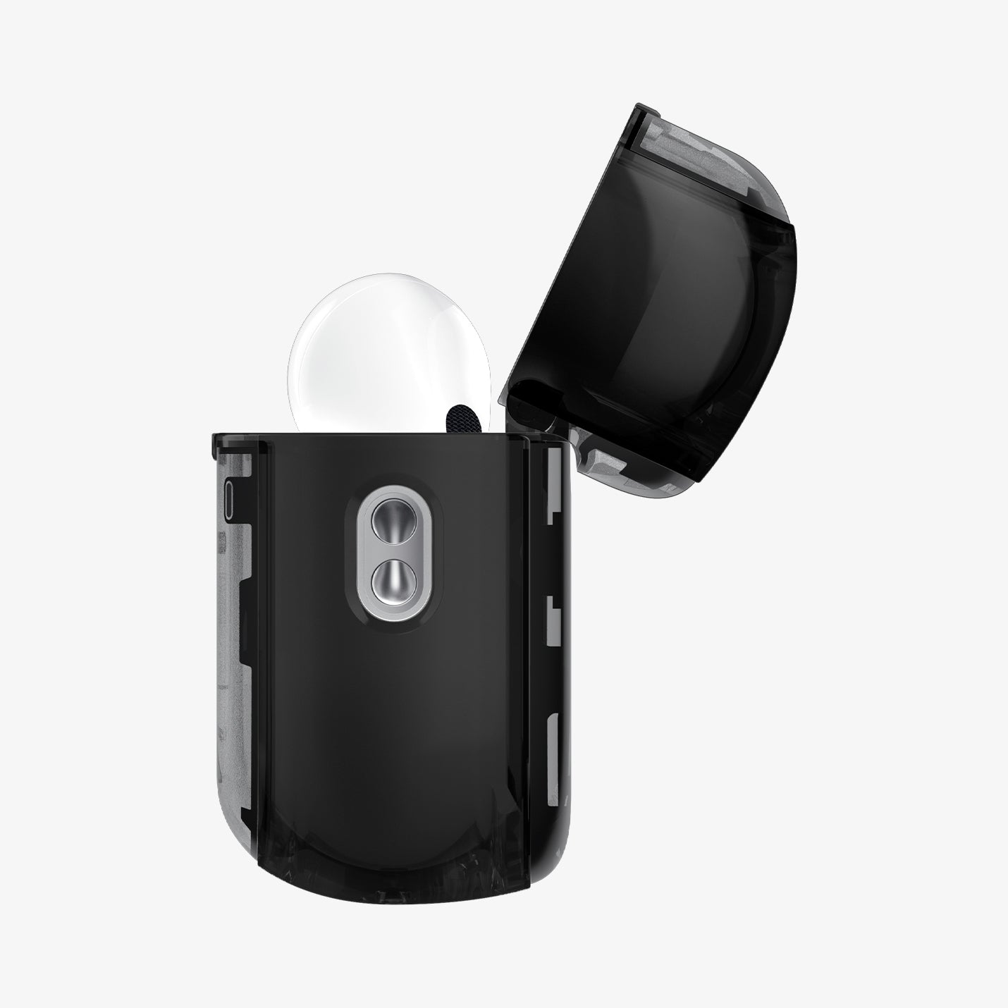 ACS09823 - AirPods Pro 3 Series Ultra Hybrid Zero One (MagFit) in Zero One Black showing the side with top open and AirPods inside