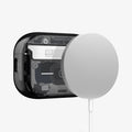 ACS09823 - AirPods Pro 3 Series Ultra Hybrid Zero One (MagFit) in Zero One Black showing back with magsafe charger hovering away from AirPods