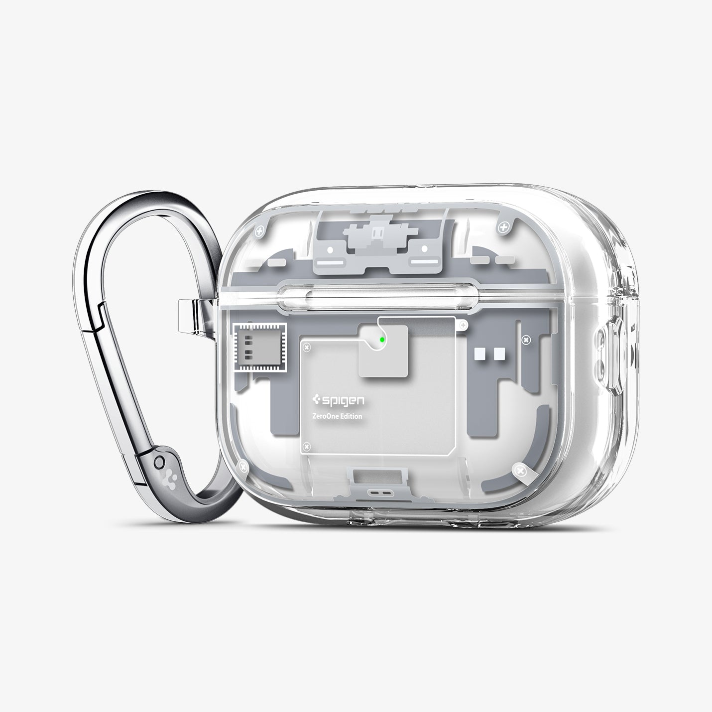 ACS10018 - AirPods Pro 3 Series Ultra Hybrid Zero One (MagFit) in Zero One White showing the front and side with carabiner