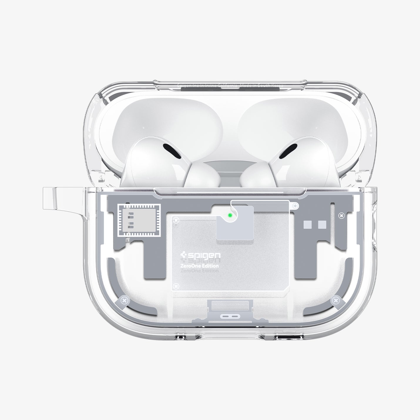 ACS10018 - AirPods Pro 3 Series Ultra Hybrid Zero One (MagFit) in Zero One White showing the front with top open and AirPods inside