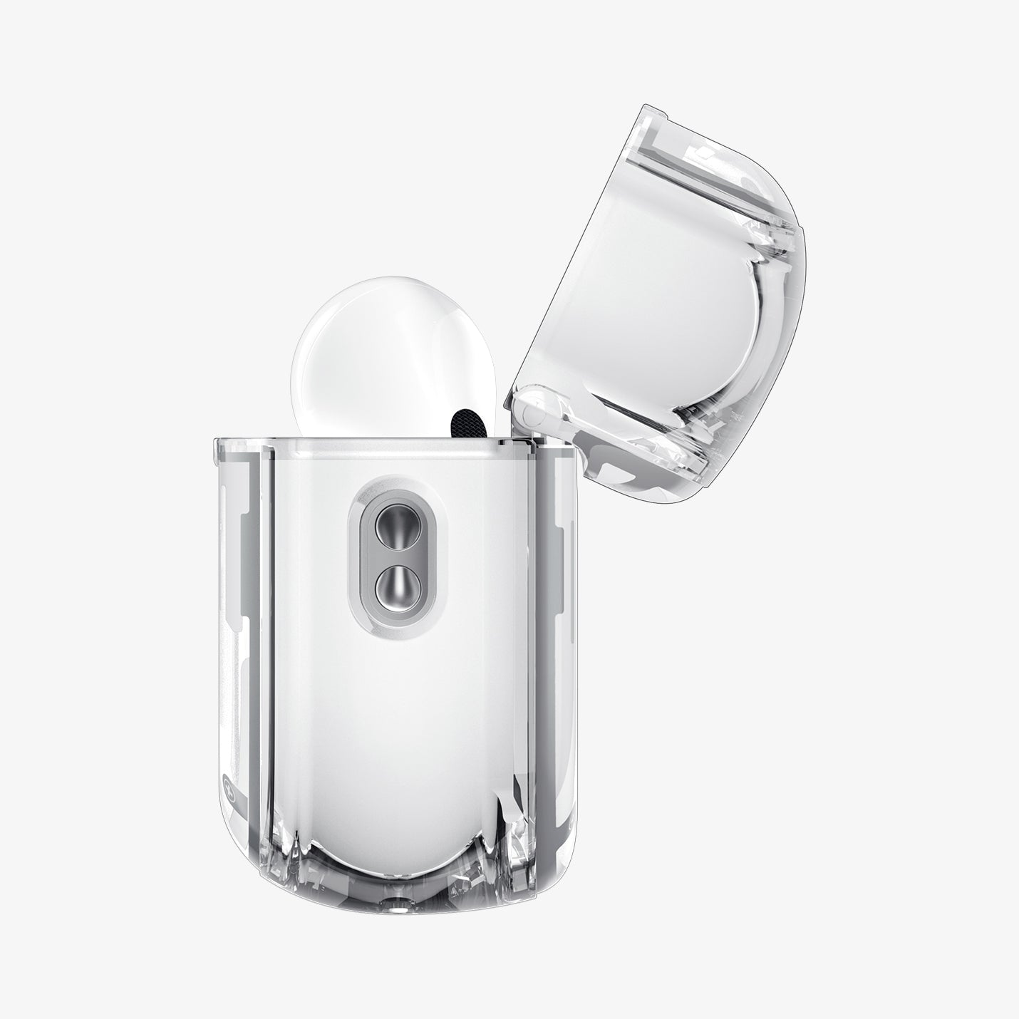 ACS10018 - AirPods Pro 3 Series Ultra Hybrid Zero One (MagFit) in Zero One White showing the side with top open and AirPods inside