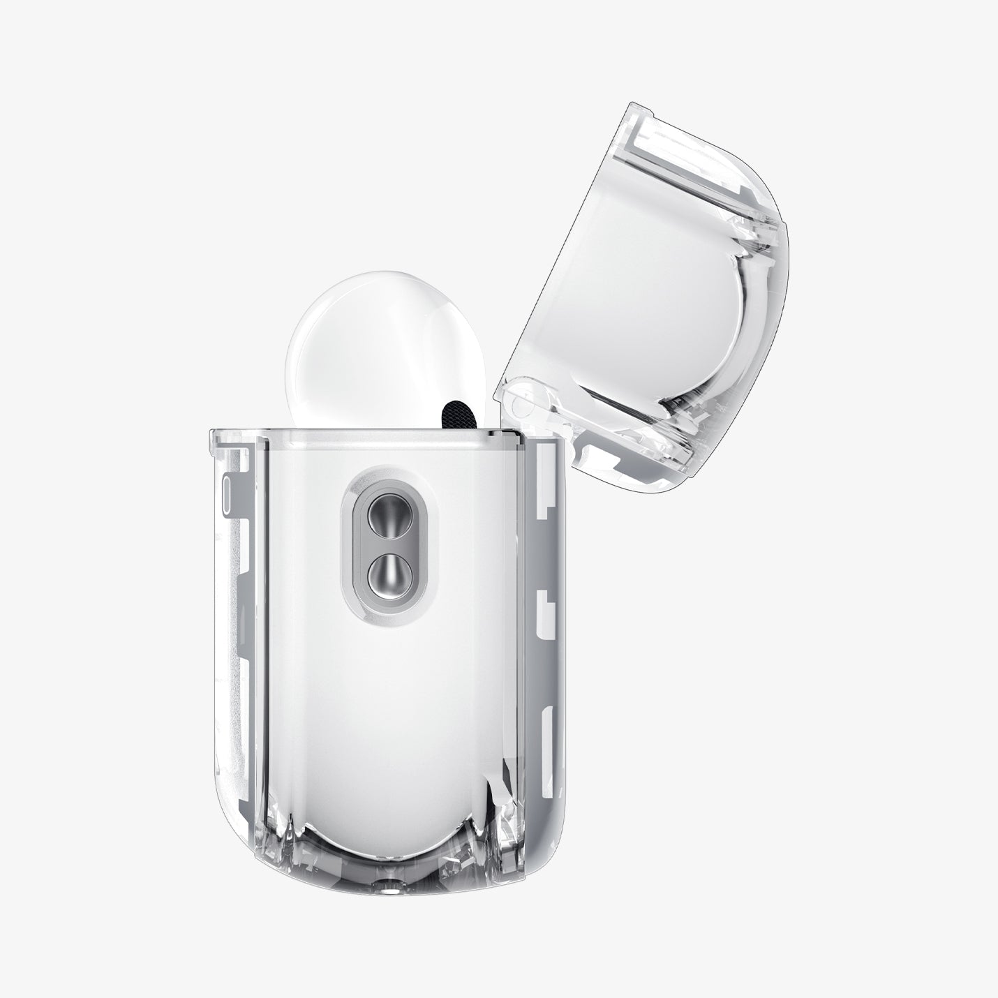 ACS10018 - AirPods Pro 3 Series Ultra Hybrid Zero One (MagFit) in Zero One White showing the side with top open and AirPods inside