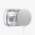 ACS10018 - AirPods Pro 3 Series Ultra Hybrid Zero One (MagFit) in Zero One White showing back with magsafe charger hovering away from AirPods