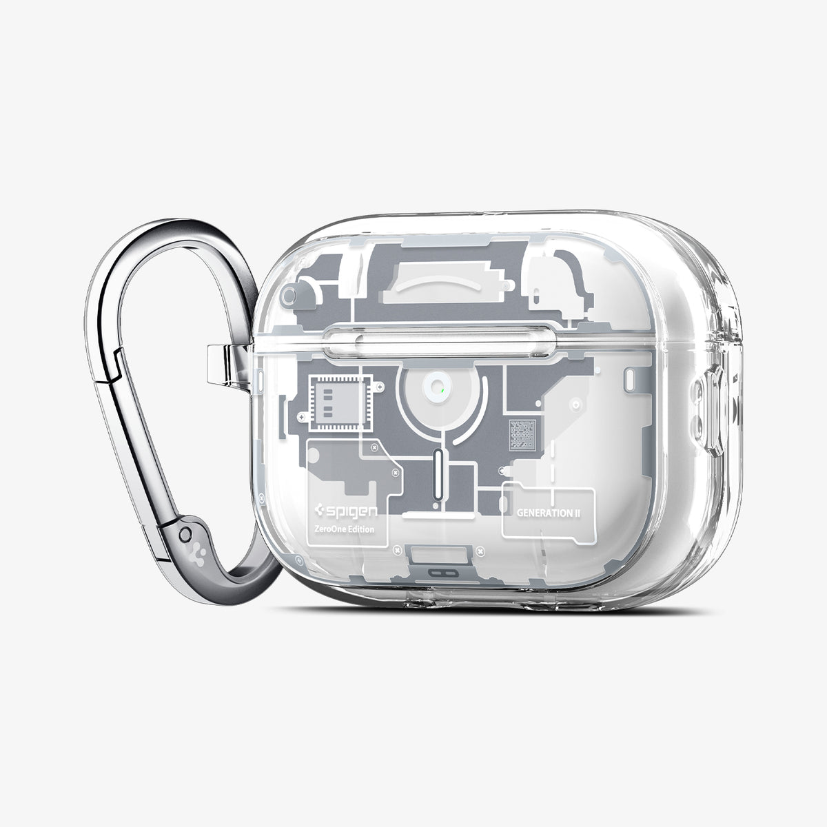 ACS10018 - AirPods Pro 3 Series Ultra Hybrid Zero One (MagFit) in Zero One White showing the front and side with carabiner