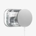 ACS10018 - AirPods Pro 3 Series Ultra Hybrid Zero One (MagFit) in Zero One White showing back with magsafe charger hovering away from AirPods