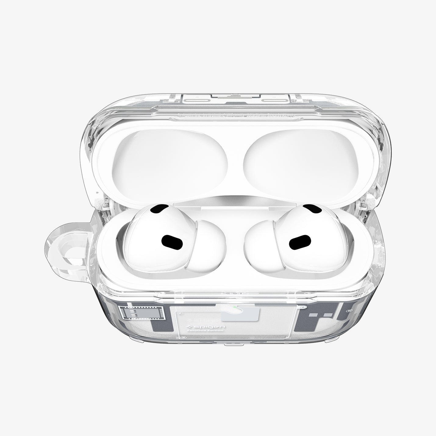 ACS10018 - AirPods Pro 3 Series Ultra Hybrid Zero One (MagFit) in Zero One White showing the front with top open and AirPods inside