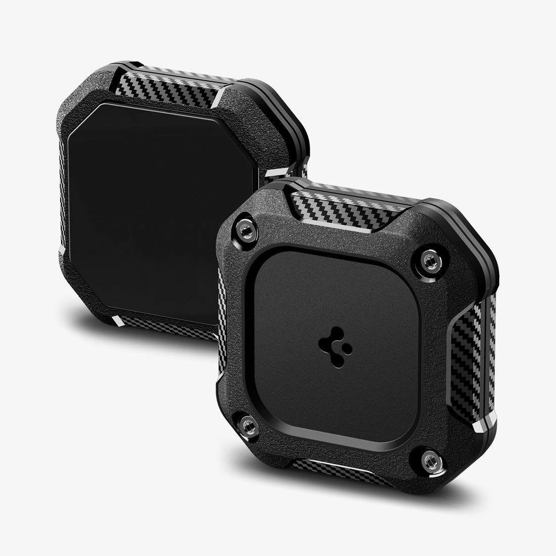 ACS09781 - 1 Pack Apple AirTag Tough Armor IP in Black showing the front and the back