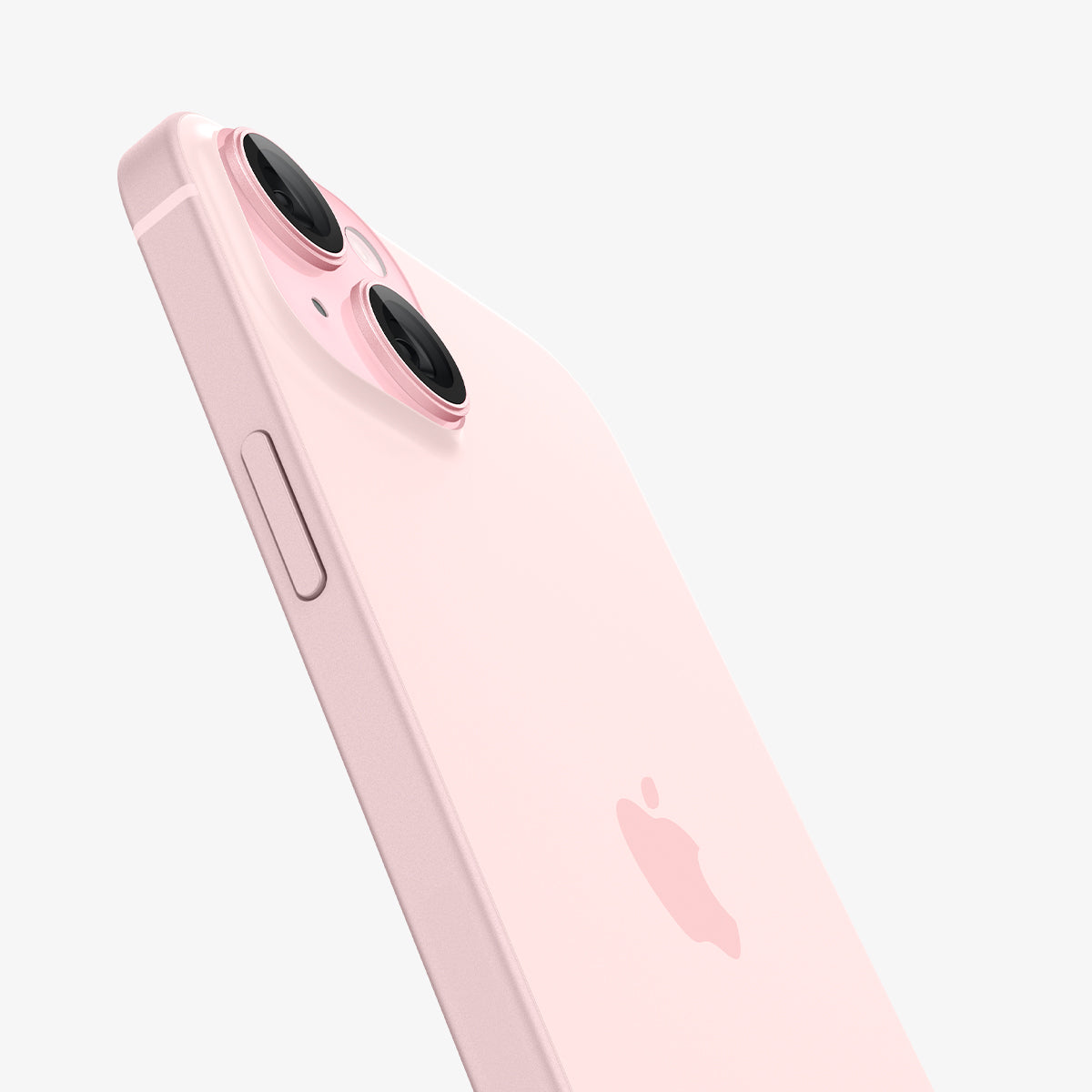 AGL07167 - iPhone 15 Plus Optik Pro EZ Fit Lens Protector in Pinky showing the partial back and side, camera lens zoomed in