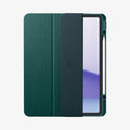 ACS07672 - iPad Air 12.9-inch Case Urban Fit in Midnight Green showing the front, partially open with stylus pen