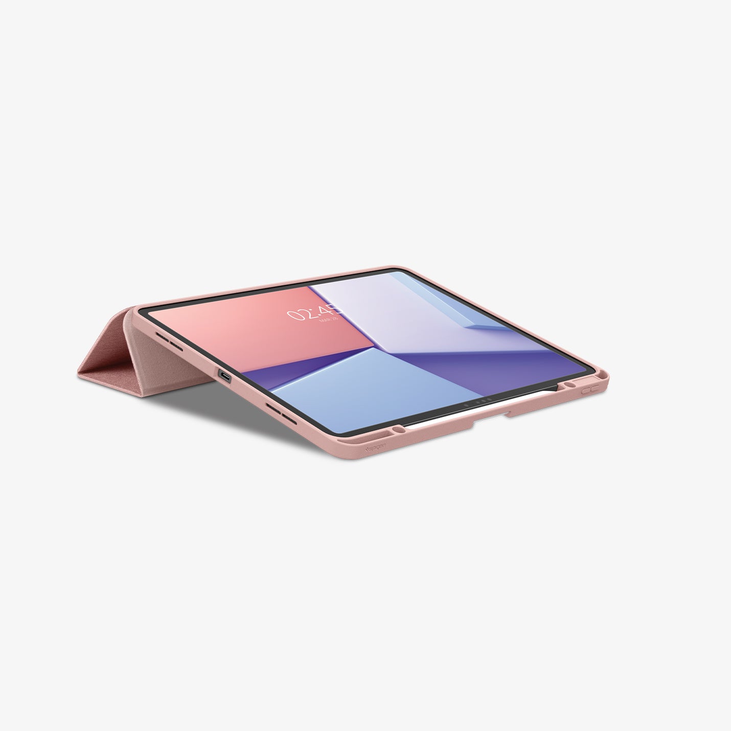 ACS07673 - iPad Air 12.9-inch Case Urban Fit in Rose Gold showing the front, partial side with a folded front cover propped up behind as a stand
