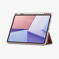 ACS07673 - iPad Air 12.9-inch Case Urban Fit in Rose Gold showing the front with stylus pen attached, and partial folded front cover propped up as a stand