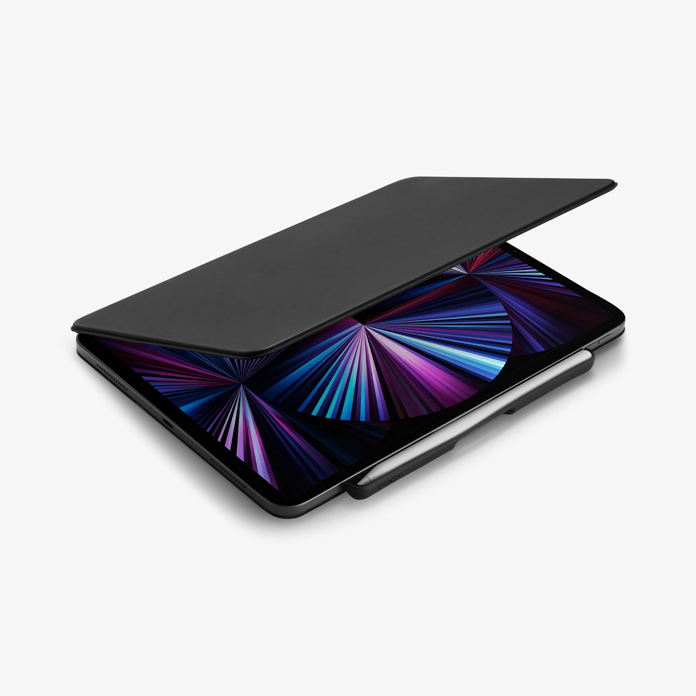 APP04545 - Apple Pencil Holder DA20 in Black showing the case of the device slightly open with pen on the pencil holder