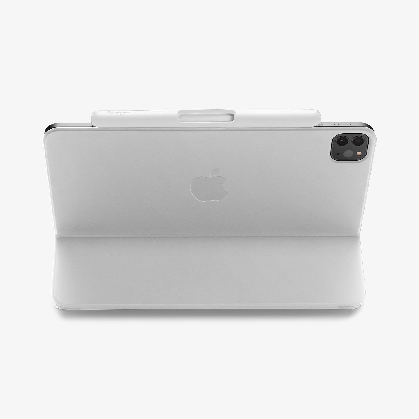 APP06266 - Apple Pencil Holder DA20 in White showing the back of the case propped up by the built-in stand and back of the pen holder