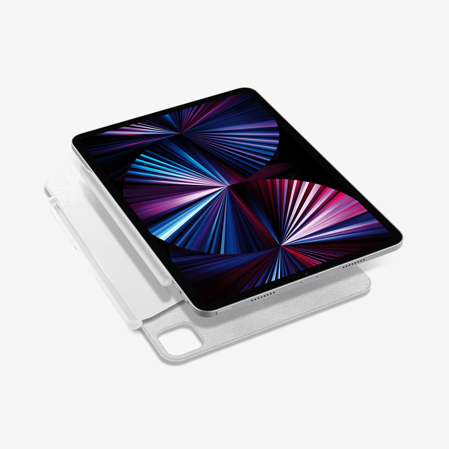 APP06266 - Apple Pencil Holder DA20 in White showing the device with a pen above the metal pen holder detached from the case