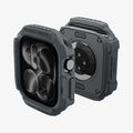ACS11887 - Apple Watch Series 12 (46mm) Case Rugged Armor in Dark Gray showing front and back angled views highlighting the protective frame, button coverage, and open sensor area