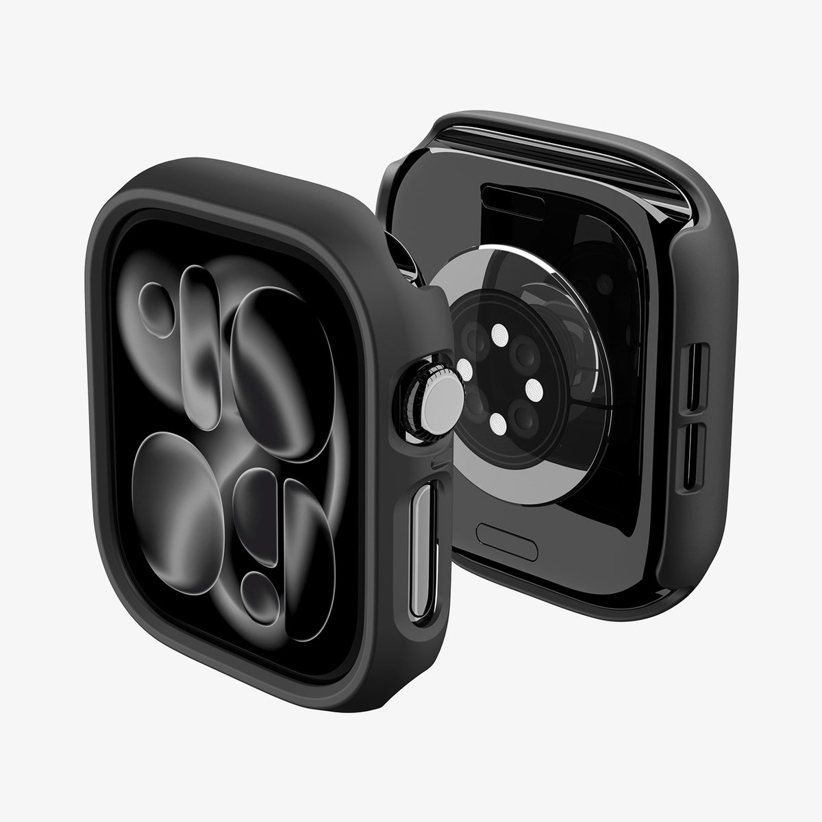 ACS11880 - Apple Watch Series 12(42mm) Case Thin Fit in Black showing front and back angled views highlighting the slim frame and open sensor area