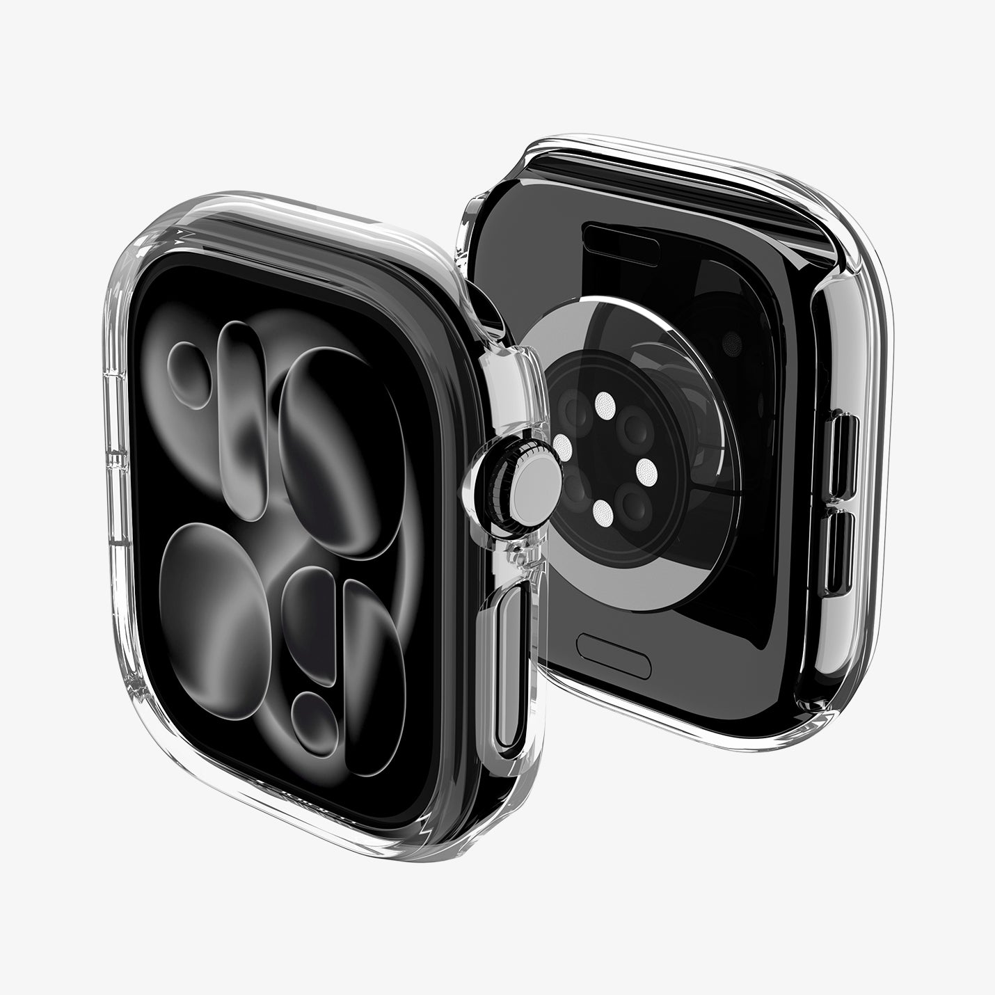 ACS11881 - Apple Watch Series 12(42mm) Case Thin Fit in Crystal Clear showing front and back angled views highlighting the slim frame and open sensor area