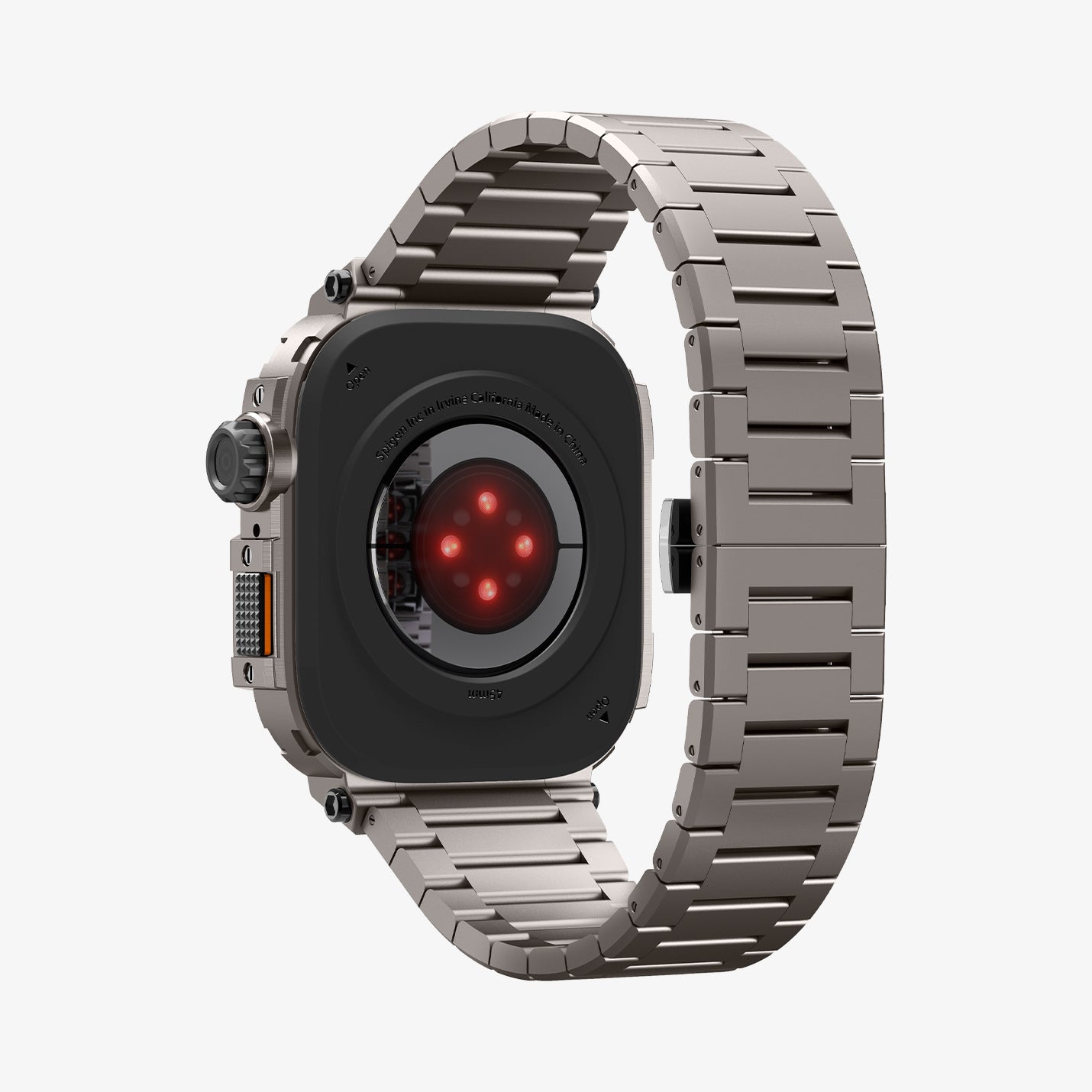 ACS07660 - Apple Watch (45mm) Case Metal Armor Pro in Gunmetal showing the partial back, partial inner of the strap and back