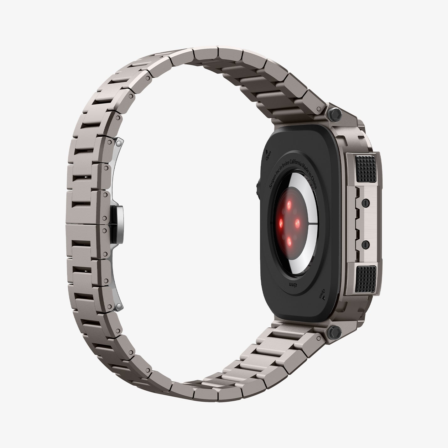 ACS07660 - Apple Watch (45mm) Case Metal Armor Pro in Gunmetal showing the side partial back, inner of the strap and back