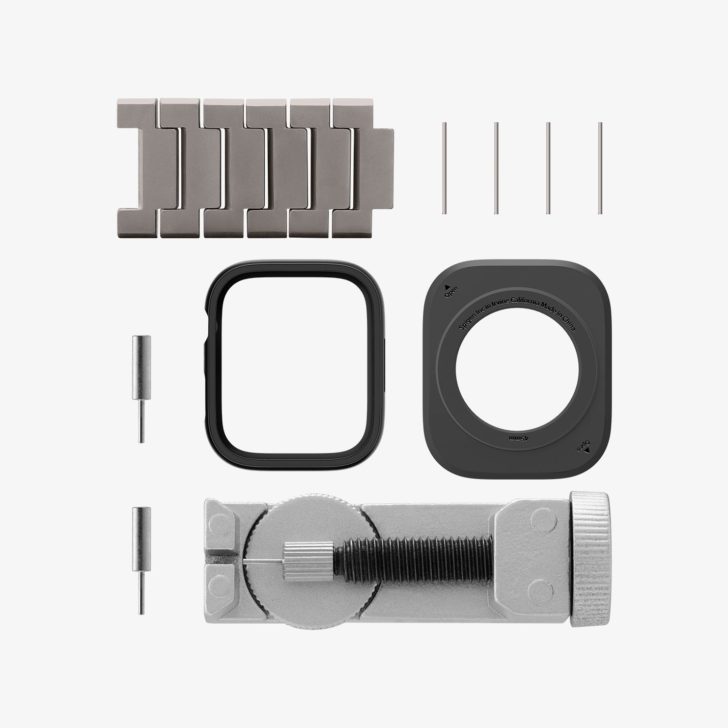 ACS07660 - Apple Watch (45mm) Case Metal Armor Pro in Gunmetal showing the parts of the packaging