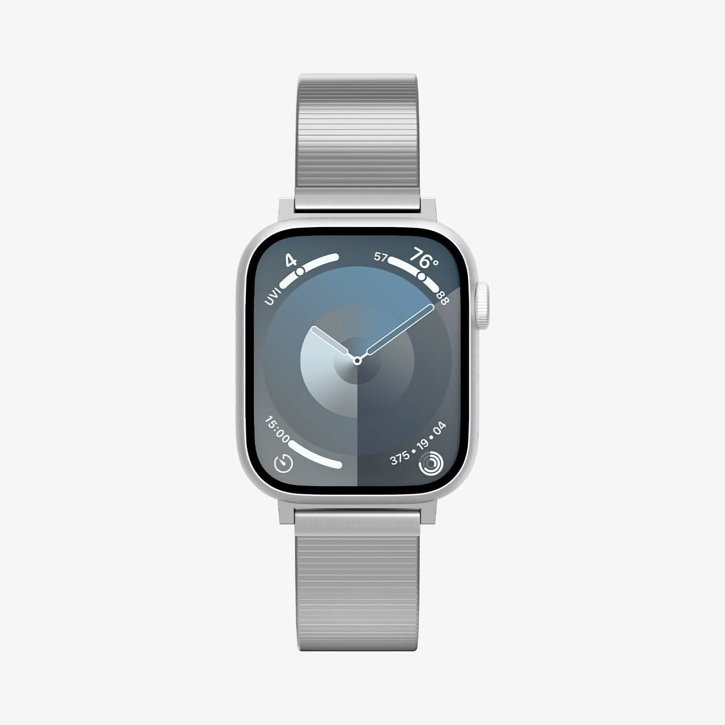 AMP07225 - Apple Watch (41mm) Sleek Link in Silver showing the front with partial straps