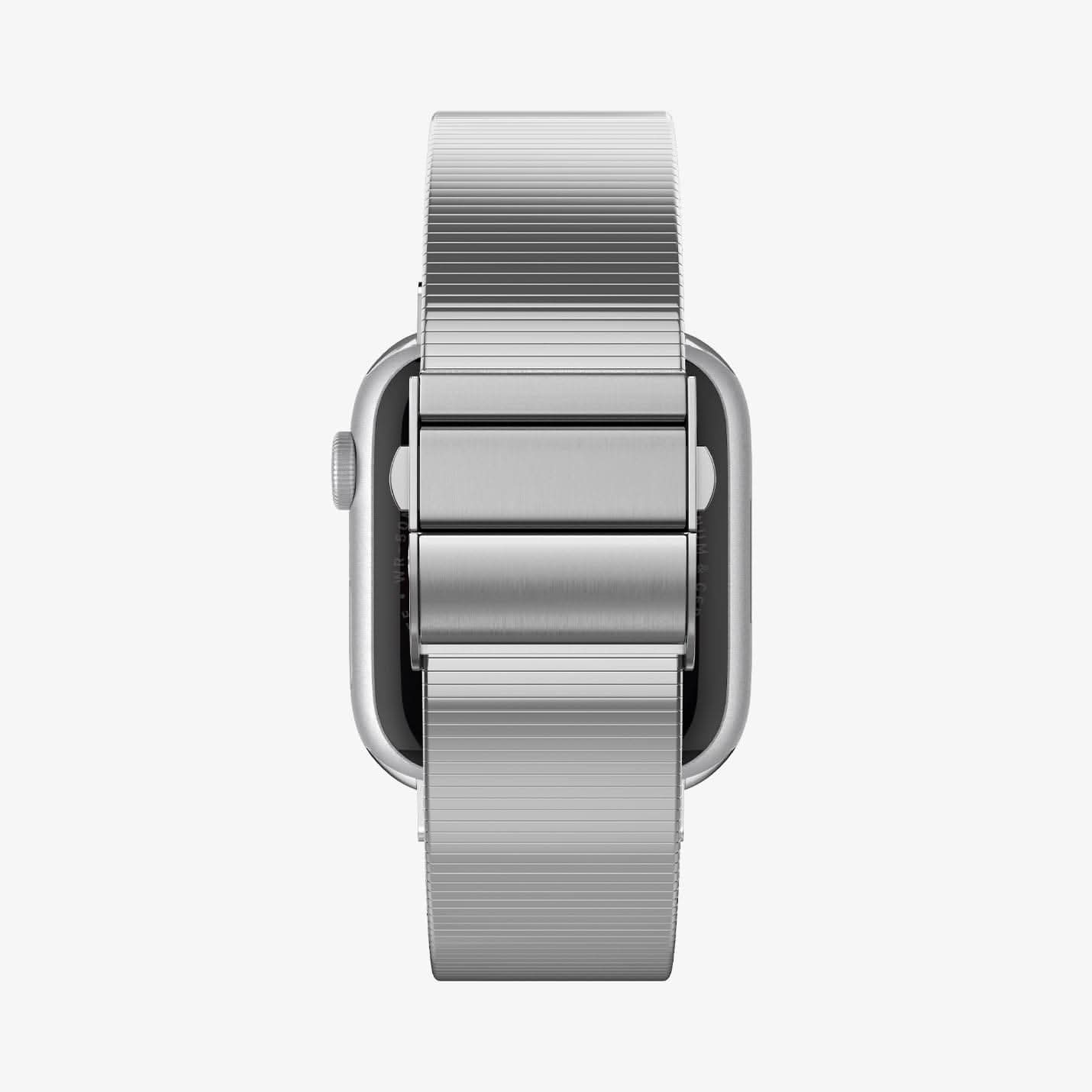 AMP07225 - Apple Watch (41mm) Sleek Link in Silver showing the partial side and bottom of a watch