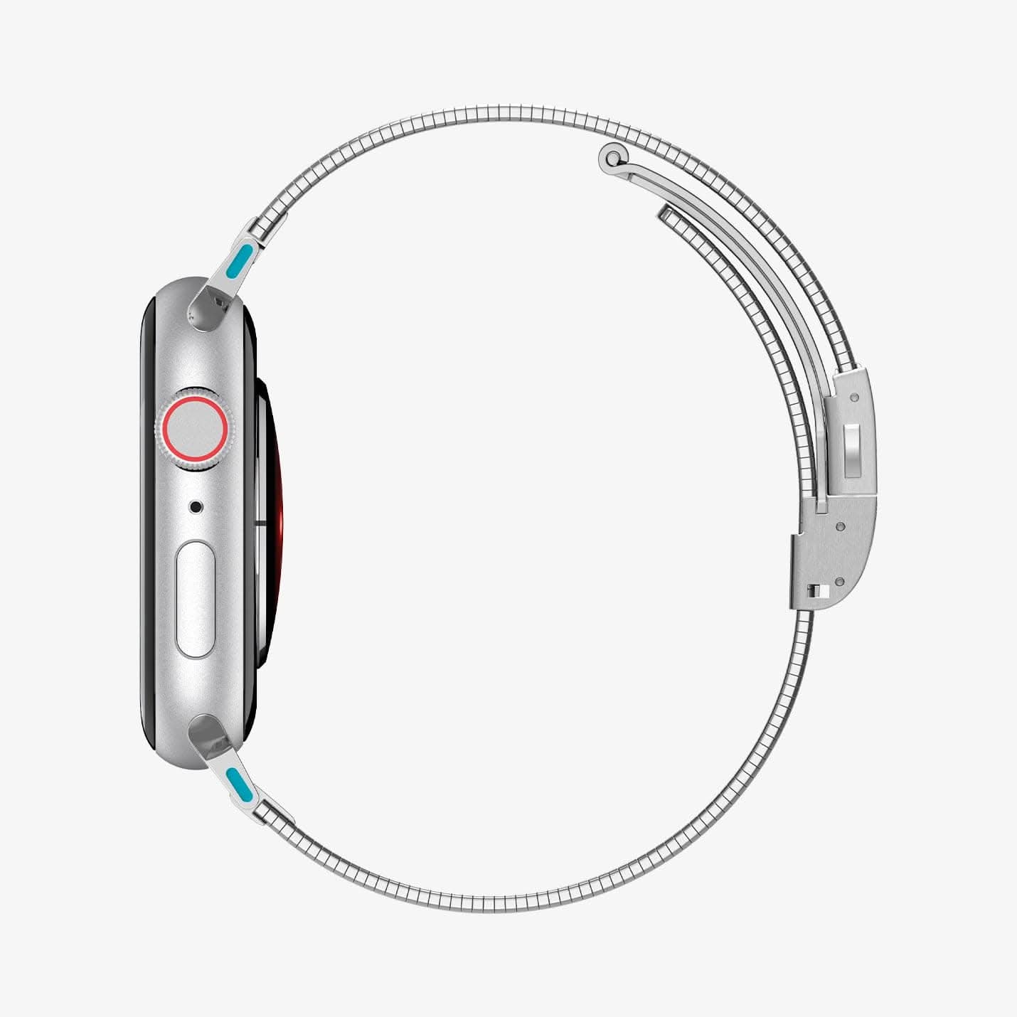 AMP07225 - Apple Watch (41mm) Sleek Link in Silver showing the side of a watch's head and side of the strap