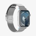 AMP07225 - Apple Watch (41mm) Sleek Link in Silver showing the front, partial side and partial inner part of the strap