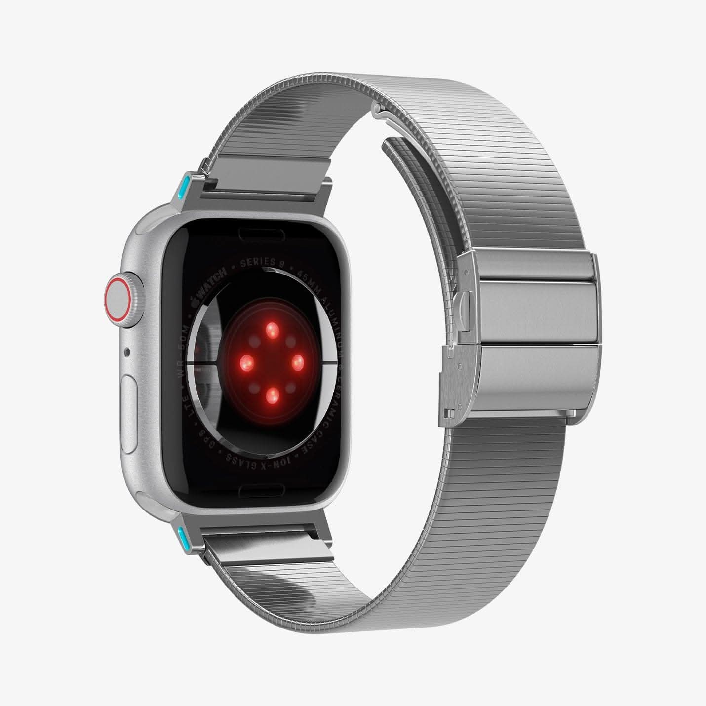 AMP07225 - Apple Watch (41mm) Sleek Link in Silver showing the inner part of the head, partial inner part of the strap and back