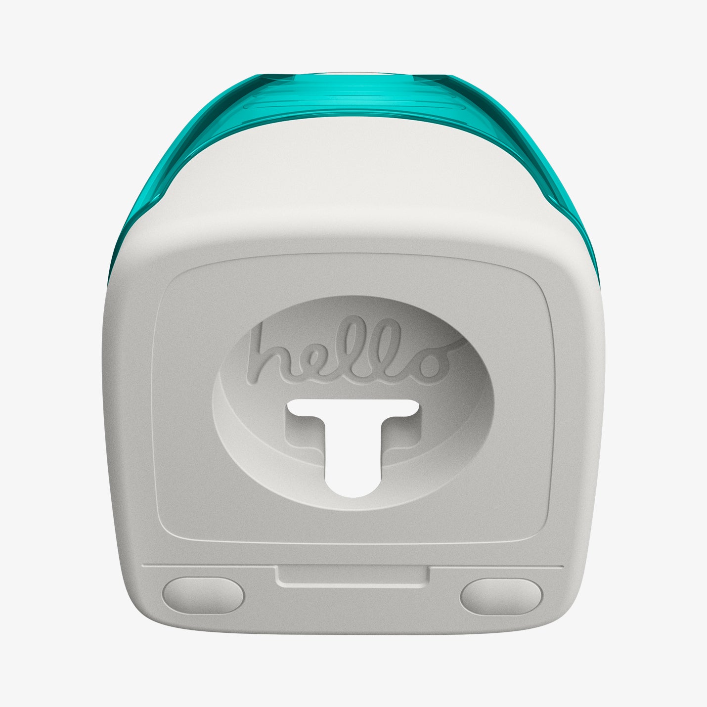 AMP09339 - Apple Watch Classic C1 Charger Stand in bondi blue showing front with hello word inside.
