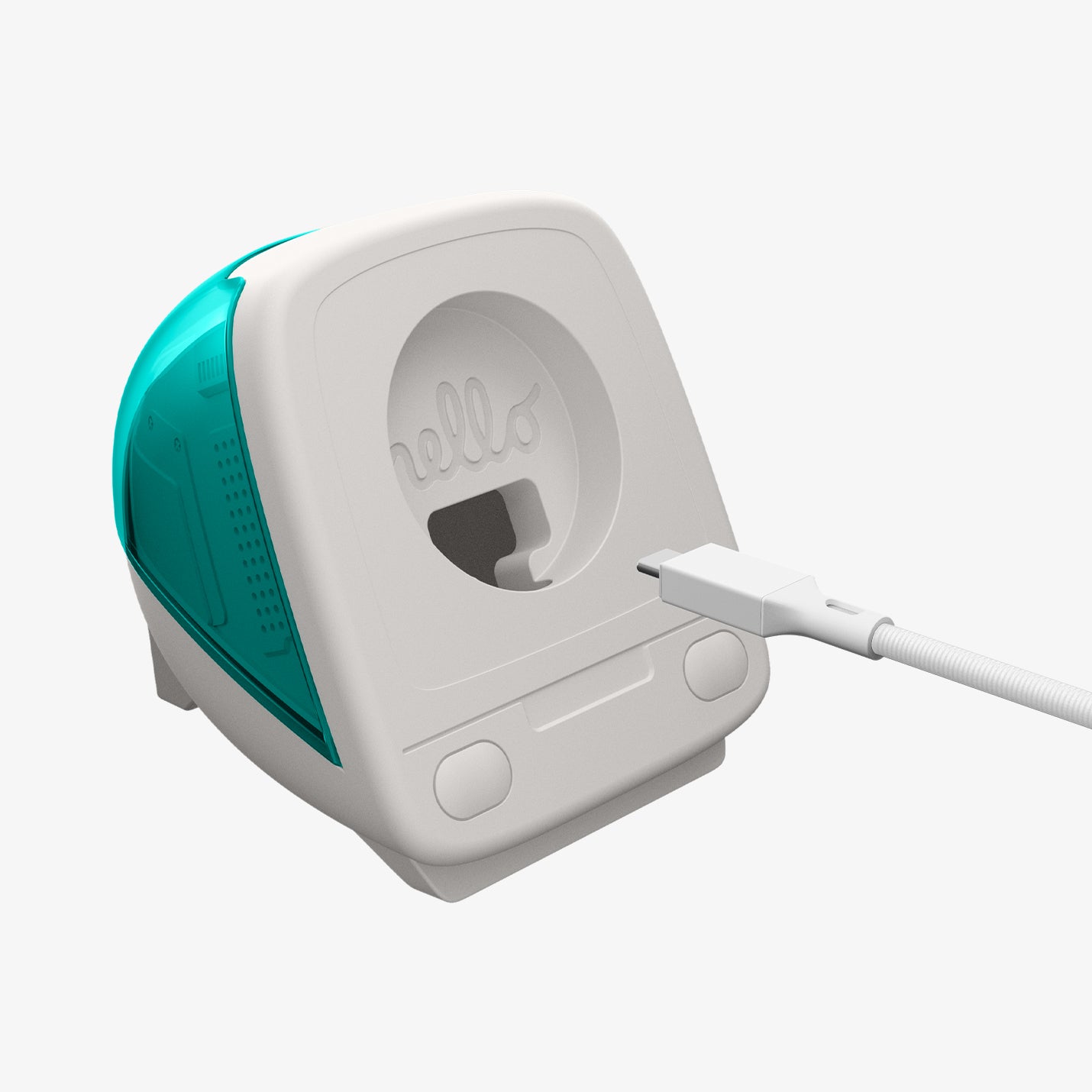 AMP09339 - Apple Watch Classic C1 Charger Stand in bondi blue showing case with charging cable.