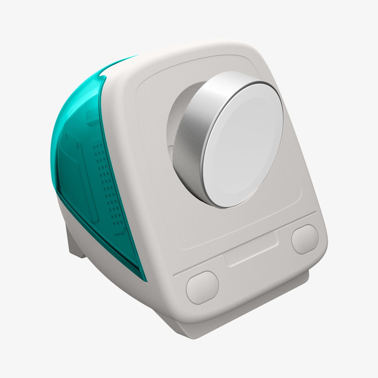 AMP09339 - Apple Watch Classic C1 Charger Stand in bondi blue showing case with charging cable in.