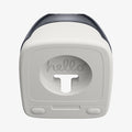 AMP09340 - Apple Watch Classic C1 Charger Stand in graphite showing front with hello word inside.