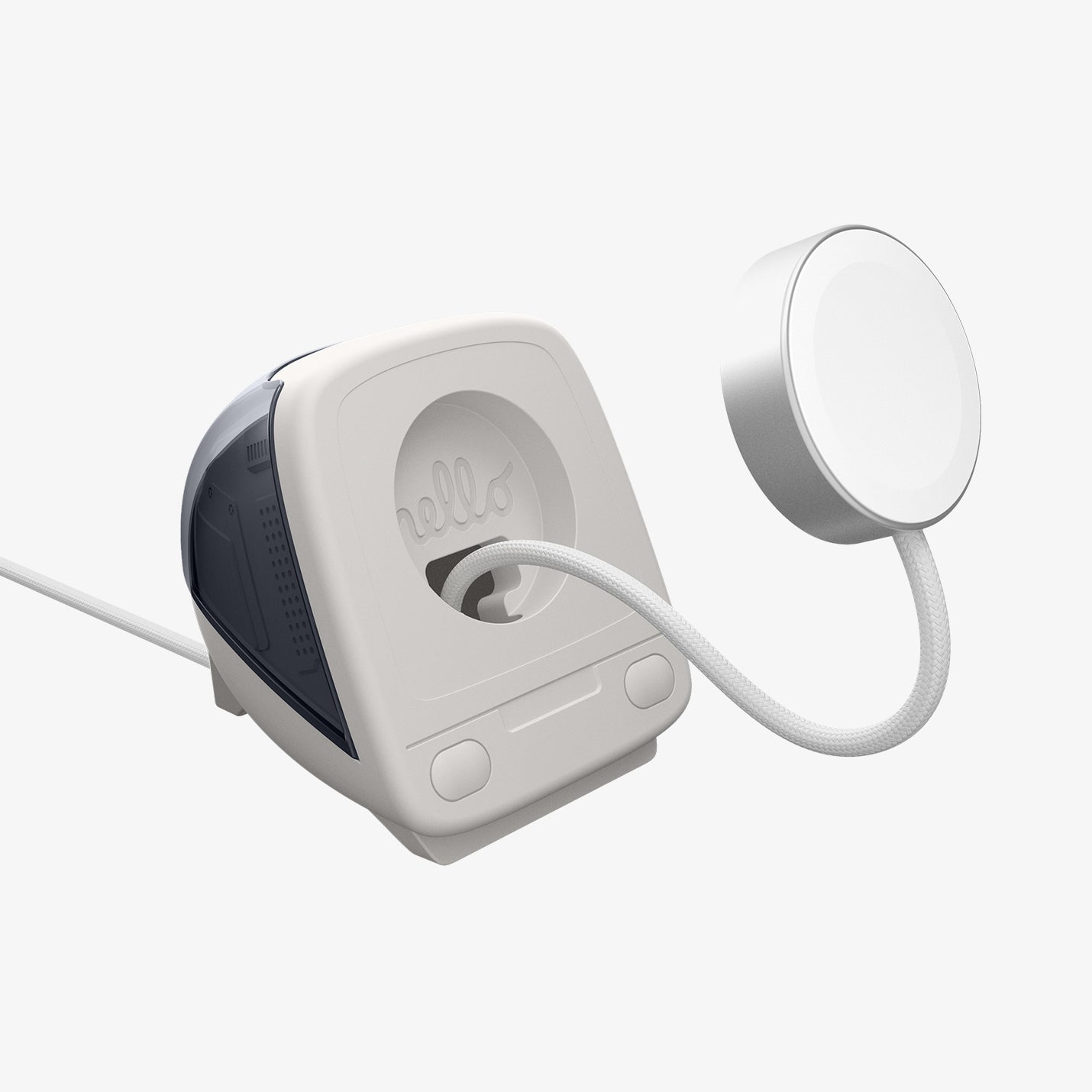 AMP09340 - Apple Watch Classic C1 Charger Stand in graphite showing case and front part of charging cable.