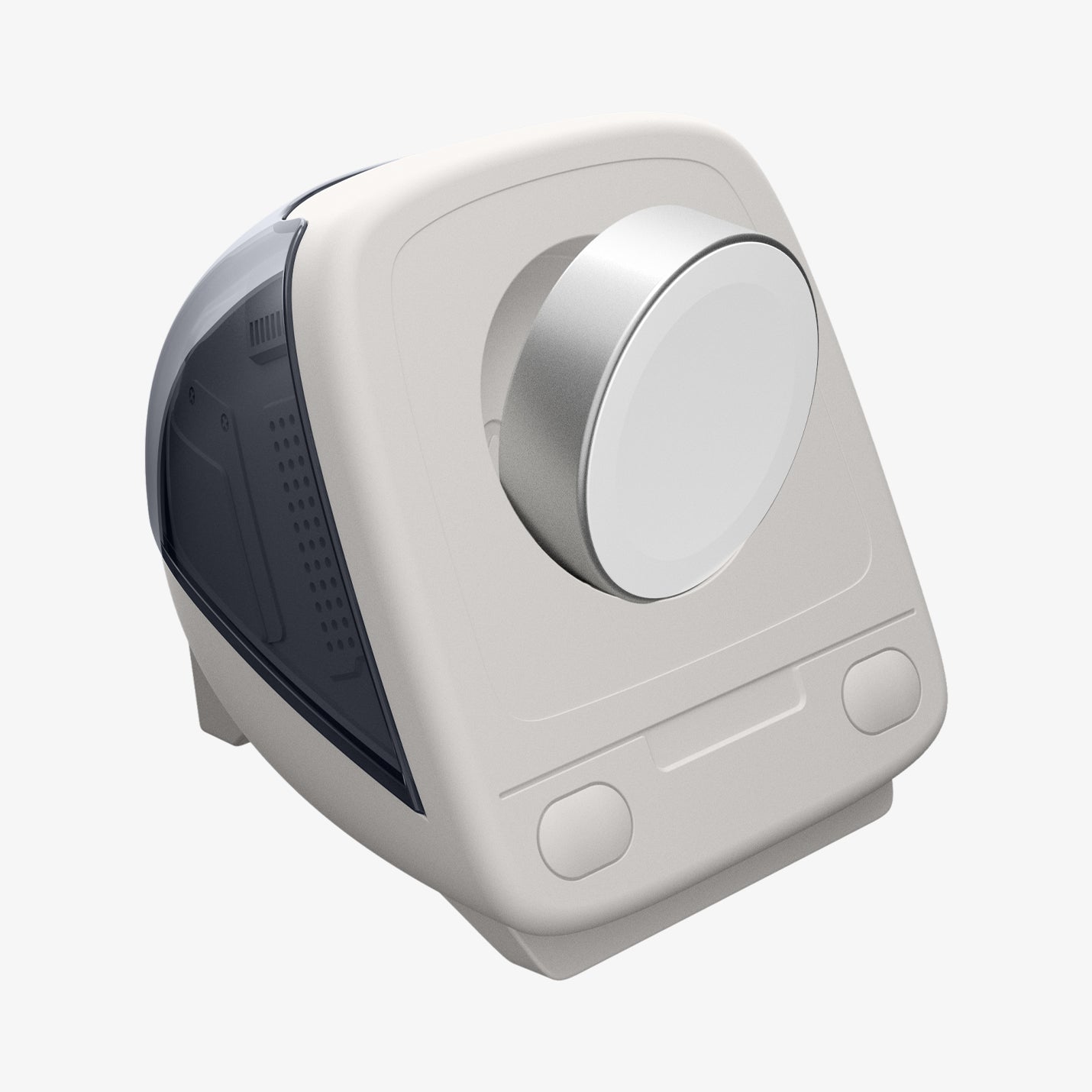 AMP09340 - Apple Watch Classic C1 Charger Stand in graphite showing case with charging cable in.