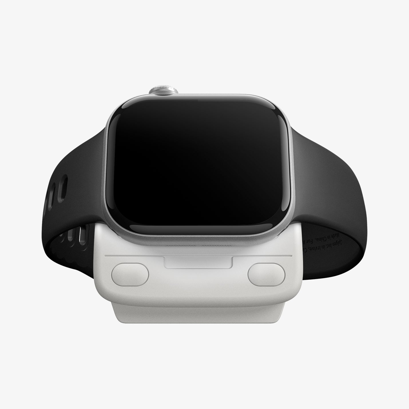 AMP09341 - Apple Watch Classic C1 Charger Stand in ruby showing case with apple watch.