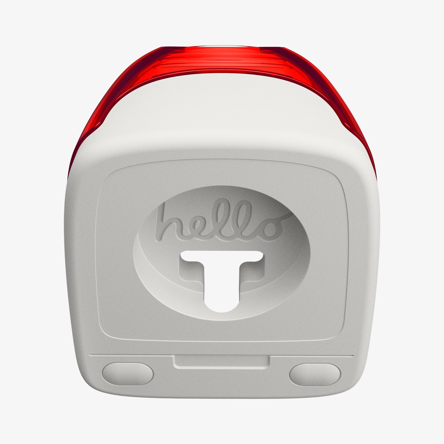 AMP09341 - Apple Watch Classic C1 Charger Stand in ruby showing front with hello word inside.