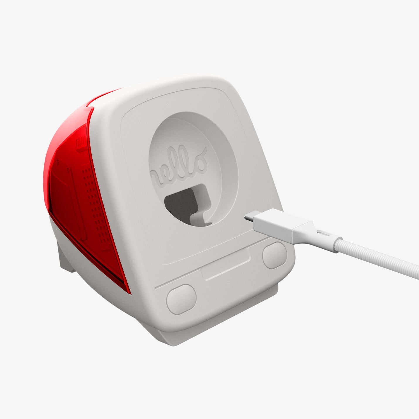 AMP09341 - Apple Watch Classic C1 Charger Stand in ruby showing case with charging cable.